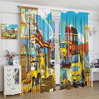 Kids Cartoon Construction Window Curtains, Funny Construction Site Cars and Helicopter Rod Pocket Decorative Windows Curtain for Children Teens Room Decor 55x63in (30% Blackout)