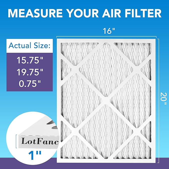 LotFancy 16x20x1 Air Filter MERV 11 6-Pack, Electrostatic Pleated AC Furnace Air Filter, Captures Dust, Smog & Pet Dander, Actual Size: 15.75"x15.75"x0.75"