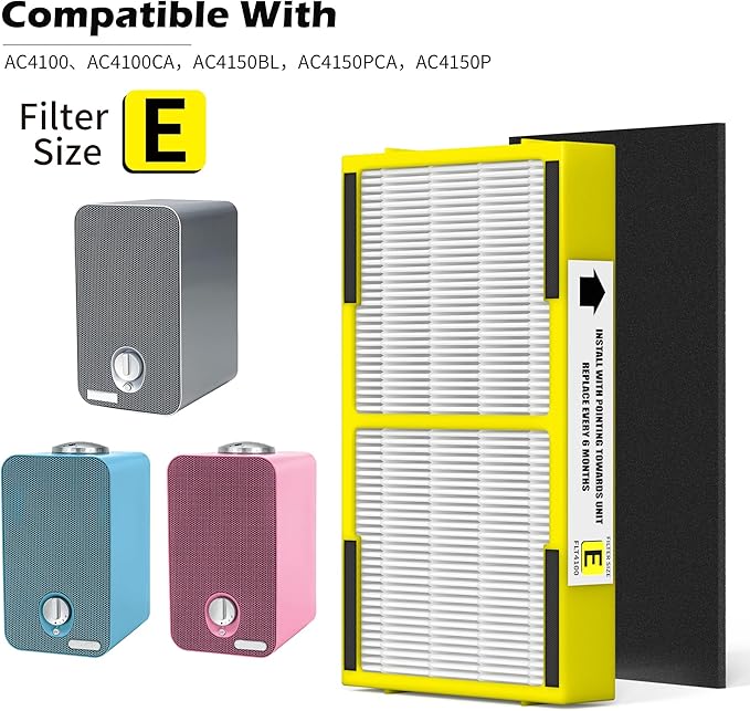 3 Pack FLT4100 HEPA Replacement Filter Size E Compatible With Guardian Technologies model AC4100 AC4100CA AC4150BLCA AC4150PCA AC4150P AC4175W Purifier, Part # FLT4100 / FLT11CB4 / Filter E