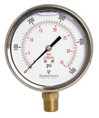 4" Oil Filled Pressure Gauge - Stainless Steel Case, Brass, 1/2" NPT, Lower Mount Connection, 0-500PSI