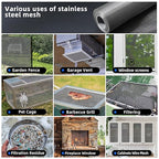 20 Mesh 304 Stainless Steel Mesh Screen, 24''×118''（60cm×300cm） Wire Screen Mesh, Rust Free Woven Wire Mesh, Metal Mesh Screen for Air Vents, Window Screen, Filters, Cage,Garden Covers (Black)