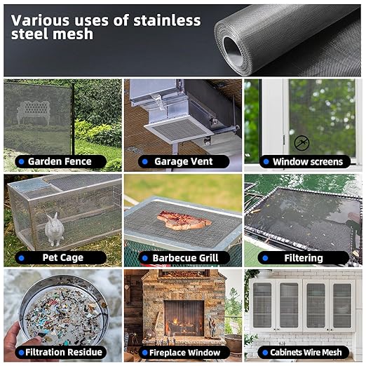 304 Stainless Steel Mesh Screen, Wire Screen Mesh, Rust Free Woven Wire Mesh, Metal Mesh Screen for Air Vents, Window Screen, Filters, Cage,Garden Covers (40mesh 47in×118in)