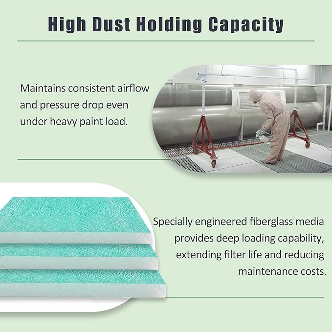 Spray Booth Air Filter Fiberglass Exhaust Green in Paint Booth 15g Green (20" x 25"(100/case))