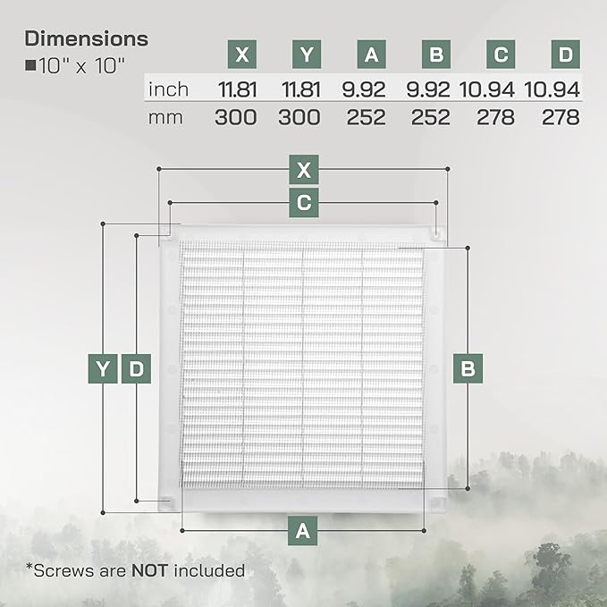Vent Systems 10" x 10" Inch (Opening Dimensions) - Pack of 50 - Plastic White Soffit Vent Cover - Flat Square Air Vent Grille - Air Vent Deflector - HVAC 12" x 12" Inch (Overall Dimensions)