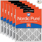 Nordic Pure 16x20x4 (Actual Size: 15 1/2 x 19 1/2 x 3 5/8) Pleated Air Filters MERV 15 Plus Carbon 6 Pack