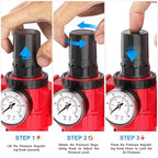 TAILONZ PNEUMATIC 0-150PSI 3/8 Inch NPT Red Industrial Grade 4 Stage Air Drying System, Particulate Filter, Coalescing Filter, Double Desiccant Dryer and Air Regulator (Manual Drainage)