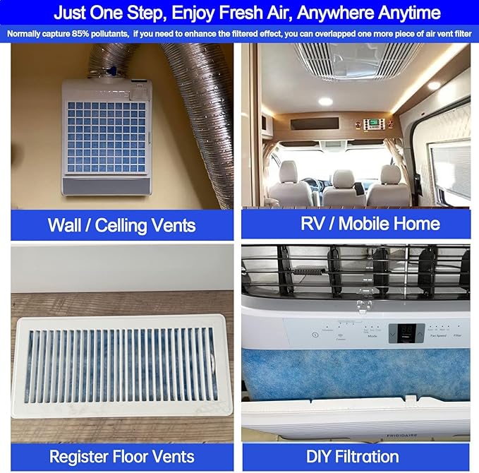 Air Vent Filters,14"x120"Cut to Fit Air Filter Material (70+Filters),MERV 8 Electrostatic Air Vent Filter for Home Floor, Grilles, Ceiling, HVAC Furnace Vents, With 48PCs Adhesive Hook Tape
