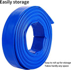 1-1/4" x 100 FT Pool Backwash Hose, Blue Heavy Duty Reinforced PVC Lay Flat Water Discharge Hose for Swimming Pool Filter Pump,with 2 Clamp
