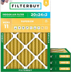 Filterbuy 20x24x2 Air Filter MERV 11 Superior Pet & Allergy Defense (4-Pack), Electrostatic Pleated HVAC AC Furnace Filters Replacement, Made in USA (Actual Size: 19.38 x 23.38 x 1.75)