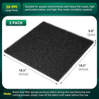 Borlech Aquarium Bio Filter Sponge Pad - Cut-to-Size Aquarium Filter Media for Fish Tank, Pond, Sump - Mechanical & Biological Filtration (18.5"x18.5"x0.8", 20PPI, 2 Pack)