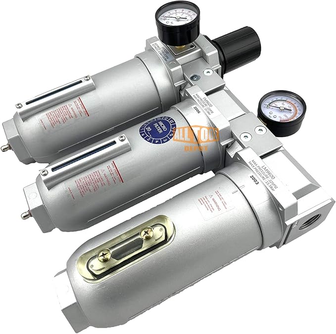 3/4" NPT SUPER DUTY Industrial Grade Filter Regulator Coalescing Desiccant Dryer System For Compressed Air Lines, Metal Bowls, Great For Paint Spray And Plasma Cutter (MANUAL DRAIN)