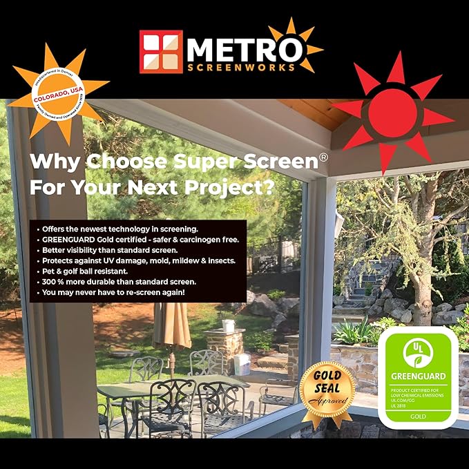 Pet & Weather Resistant Insect Screen - 17/14 Super Screen (48 in x 100 ft) - Mesh Screen for Patio Porch Pool Cage & Lanai - Replacement Screen Roll, Black - Dog & Cat Proof Screens for Windows
