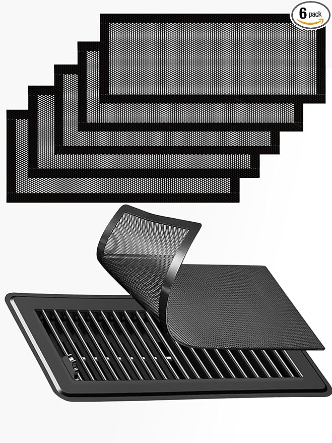 6-Pack Black Magnetic Vent Covers 5.5x12 Inch - Universal Fit for Floor, Wall & Ceiling Registers (6"-7" Width x 12"-13"Length) | High Airflow Mesh Design | Tool-Free Easy Installation