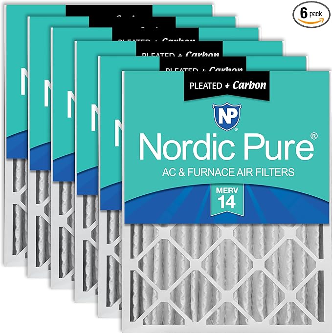 Nordic Pure 16x20x4 (Actual Size: 15 1/2 x 19 1/2 x 3 5/8) Pleated Air Filters MERV 14 Plus Carbon 6 Pack
