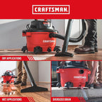 CRAFTSMAN CMXEVBE17594 12 Gallon 6.0 Peak HP Wet Dry Vac, Portable Shop Vacuum Wet and Dry with Filter, Dust Bag, Hose and Attachments for Home Projects & Renovations