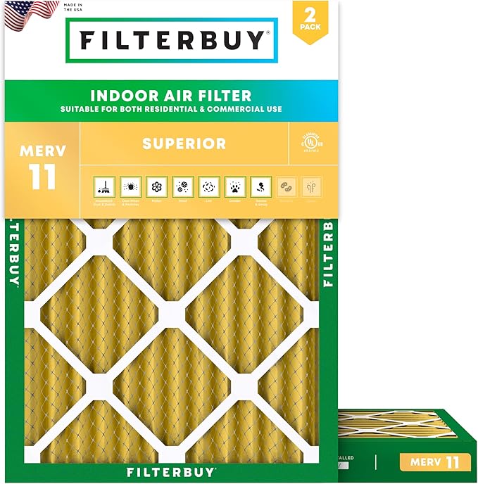Filterbuy 10x17x2 Air Filter MERV 11 Superior Pet & Allergy Defense (2-Pack), Electrostatic Pleated Outer Filters for WEN 3410 (90243-027-2) Air Filtration System (Actual Size: 9.69 x 16.56 x 1.75)
