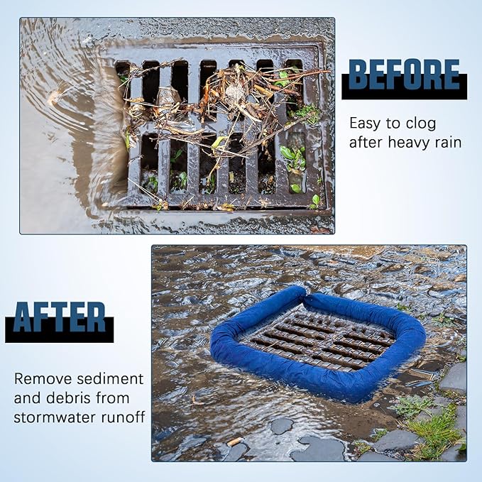 2 Pcs Sediment Filter Erosion Control Blanket Silt Fence Sock with Stuffers Drain Stormwater Sediment Filter for Erosion Control and Storm Drain Protection (Blue)
