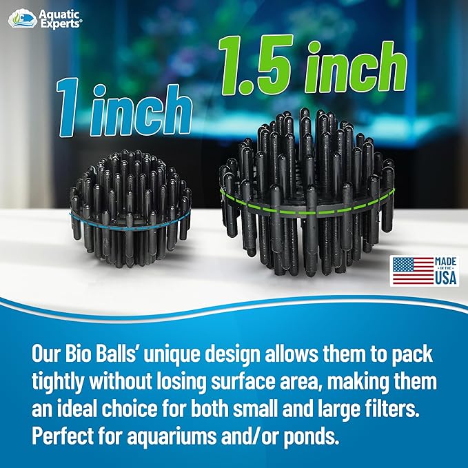 Aquatic Experts 1" Small Bio Balls for Aquariums & Small Ponds – Biological Filter Media for Canister Filters, Sumps & Wet/Dry Systems, Made in USA (125 Count, No Mesh Bag)