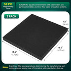 Borlech Aquarium Bio Filter Sponge Pad - Cut-to-Size Aquarium Filter Media for Fish Tank, Pond, Sump - Mechanical & Biological Filtration (18.5"x18.5"x1.6", 50PPI, 2 Pack)