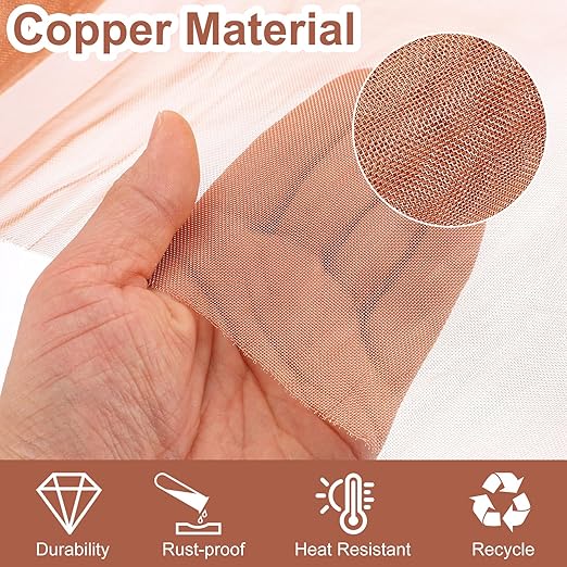 uxcell 2 Pack Copper Mesh, 40" x 13" 100 Mesh Pure Copper Wire Mesh Dense Filter Screen Mesh for Hole Blocking Gardening Sealing Distilling