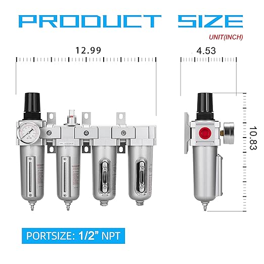 NANPU 1/2" NPT Industrial Grade 4 Stage Air Drying System - Particulate Filter, Coalescing Filter, Double Desiccant Dryers & Air Regulator, Metal Bowl, Manual Drain, for Paint Spray＆ Plasma Cutter