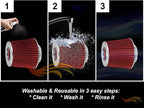 Rtunes Racing Universal Clamp-On Air Filter, Standard Cone, Dry Washable Design, Multiple Inlet Sizes (Red, 3" Inch)