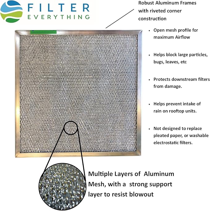 Filter Everything Washable Aluminum Air Filter – 16 x 20 x 1 – Permanent, Reusable HVAC Intake Filter – Heavy-Duty Expanded Aluminum Mesh – Pre-Filter for HEPA or Pleated Filters