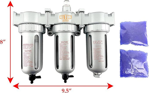 3/8" NPT MID FLOW 3 Stages Filter Coalescing Desiccant Dryer System For Compressed Air Lines, Poly Bowls, Great For Paint Spray And Plasma Cutter (MANUAL DRAIN)