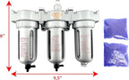 1/2" NPT MID FLOW 3 Stages Filter Coalescing Desiccant Dryer System For Compressed Air Lines, Poly Bowls, Great For Paint Spray And Plasma Cutter (MANUAL DRAIN)