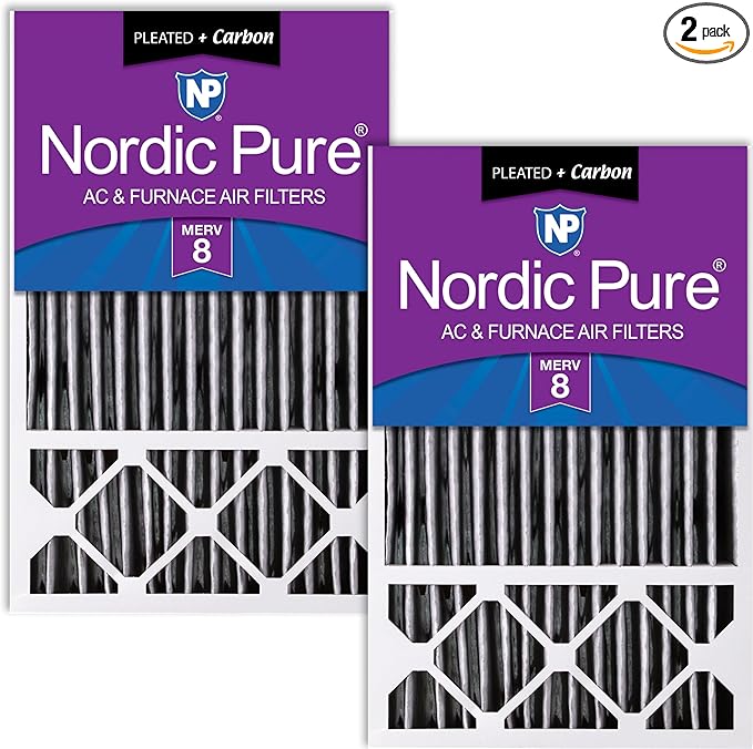 Nordic Pure 16x25x5 (Actual Size: 15 3/4 x 24 3/4 x 4 3/8) Honeywell Replacement Air Filters MERV 8 Plus Carbon 2 Pack