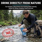 2-Pack Tactiko Survival 20oz/600ml Filtered Water Bottle Kit - Purify 265 Gal. Water from Rivers, Lakes & Streams - SGS Certified - UF Membrane, Activated Carbon - Camping, Emergency (Blue/Green)