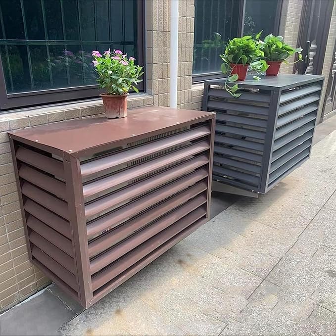 Outdoor Air Conditioner Cover Aluminum Decorative Fence Privacy Screen Protective Grilles for Heat Pumps Trash Can Enclosure Flower Stand Perfect for Concealing (Gray 110x60x80cm)
