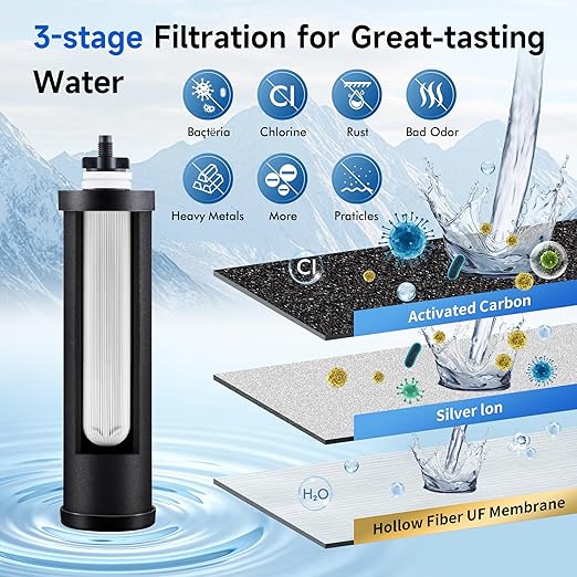 IceJoy Ultra-Filtration Gravity Water Filter System, Stainless Steel Countertop Purifier, NSF/ANSI 42 Certified, 2.25G Carbon Block