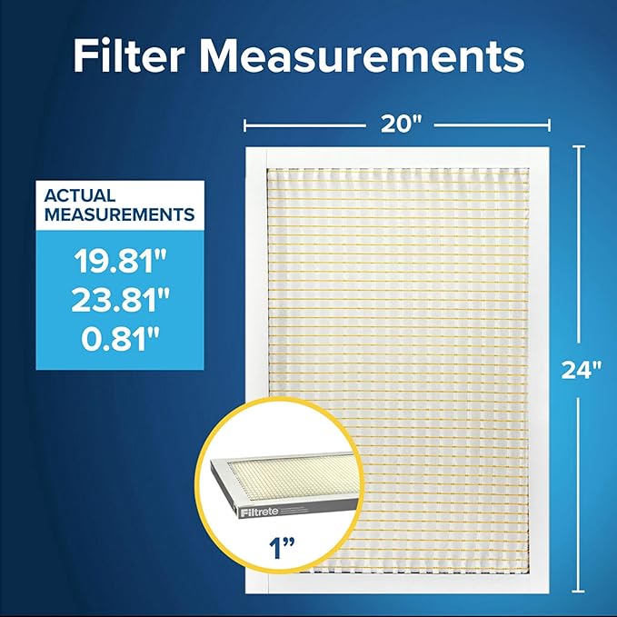 Filtrete 20x24x1 AC Furnace Air Filter, MERV 5, MPR 300, Capture Unwanted Particles, 3-Month Pleated 1-Inch Electrostatic Air Cleaning Filter, 6-Pack (Actual Size19.81x23.81x0.81 in)
