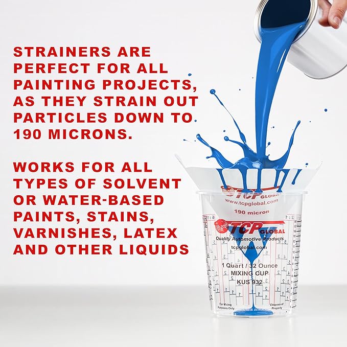TCP Global - 190 Micron Filter Tips Ultra-Fine Paint Strainer (Case of 1000) - Pure Blue Nylon Mesh Cone Strainer - Paint Filter Cones for Auto, House & Hobby