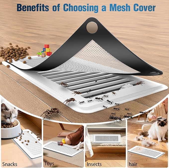 Magnetic Vent Covers with Vent Screen 7x13 Inch, White Mesh Vent Covers for Floor, Wall, Ceiling Air Vents to Block Dust, Pet Hair, Fits Standard HVAC Floor Registers in Home, RV, 3 Pack