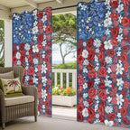 4th of July Outdoor Curtains for Patio Patriotic Flowers Farmhouse Red Waterproof Outside Curtains with Grommet Top Weatherproof Curtain for Cabana Pergola Gazebo, 2 Pack, 54" W x 84" L