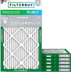 Filterbuy 17x25x1 Air Filter MERV 8 Essential Dust & Allergy Defense (6-Pack), Electrostatic Pleated HVAC AC Furnace Filters Replacement, Made in USA (Actual Size: 16.50 x 24.50 x 0.75)