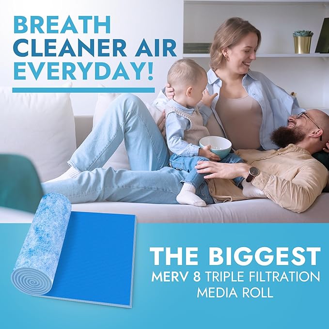 NORTHWEST ENTERPRISES Air Vent Filters - Cut to Size Floor Vent Filters for home - MERV 8 Electrostatic Cut to Fit Air Filter Roll & Adhesive Hook Tape (MERV 8-16" x 90" Triple Filtration)