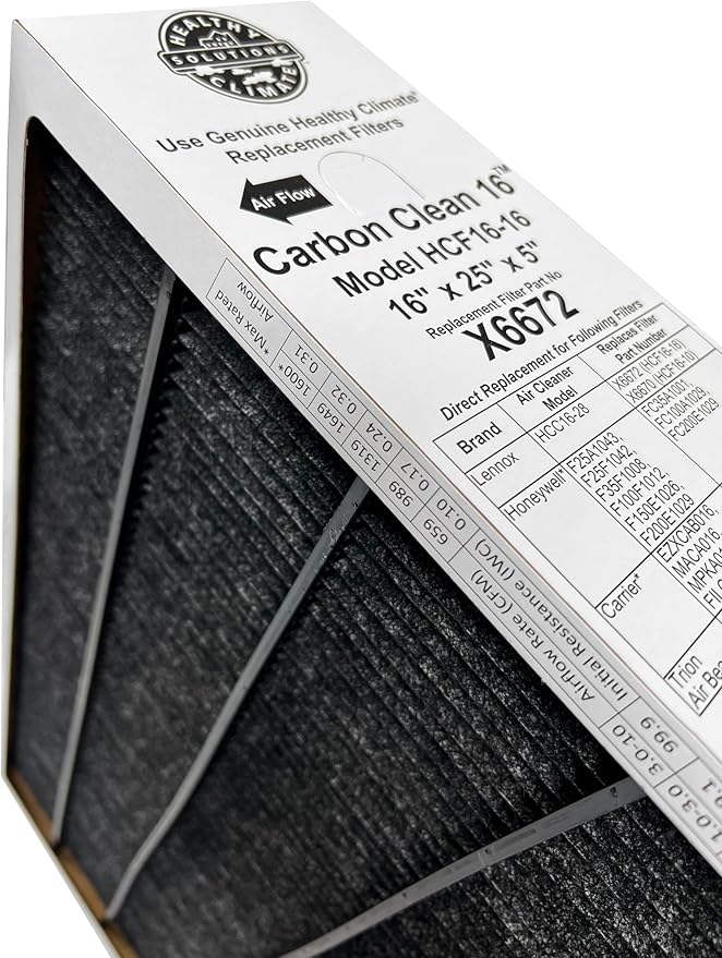 Lennox Healthy Climate Lennox X6672 16x25x5 Healthy Climate Carbon-Clean MERV 16 Filter Bundle with Same Day Supply Filter Change Reminder Magnet (2-Pack) 2 Count (Pack of 1)