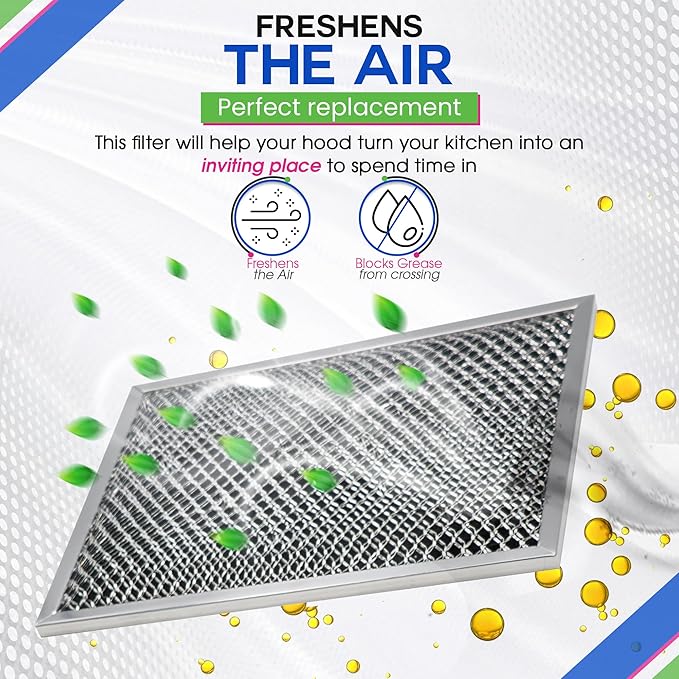 Stove Hood Vent Filter 10.5" x 8.8" 41F 97007696 Fits Nutone & Broan Range Hood Filter Replacement for Ductless Exhaust Fan - Mesh Screen Filters Grease & Carbon Freshens Kitchen Oven Air (3-Pack)