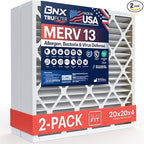 BNX TruFilter 20x20x4 (19.5’’ x 19.5’’ x 3.63‘’ Slim Fit) MERV 13 Air Filter (2-Pack) - MADE IN USA - Air Conditioner HVAC AC Furnace Filters Health, Allergies, Mold, Bacteria, Smoke, MPR 1900 FPR 10