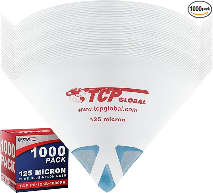 TCP Global - 125 Micron Filter Tips Ultra-Fine Paint Strainer (Case of 1000) - Pure Blue Nylon Mesh Cone Strainer - Paint Filter Cones for Auto, House & Hobby