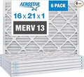 Aerostar 16x21x1 MERV 13 Pleated Air Filter, AC Furnace Air Filter, 6 Pack (Actual Size: 15 7/8" x 20 7/8" x 3/4")