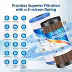 PUREPLUS 5 Micron 4.5" x 10" Whole House Water Filter Combo Kit with Grooved Sediment, KDF & Activated Carbon Block Filter, Replacement for AP810, AP811, WFHDC8001, CB-BB-10, FXHTC, GXWH40L,1PACK