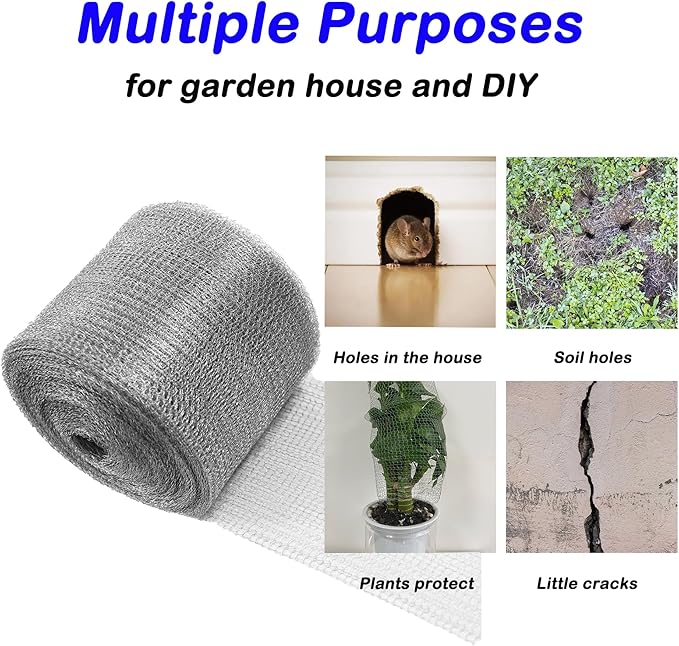 Wire Mesh for Mice Control 5IN X 53Ft,Hole Fill Fabric,Upgraded Stainless Steel Wire Mesh Roll, Weep Holes Covers, Flexible Stretchy Fabric for Garden House and DIY, Rodent Barrier