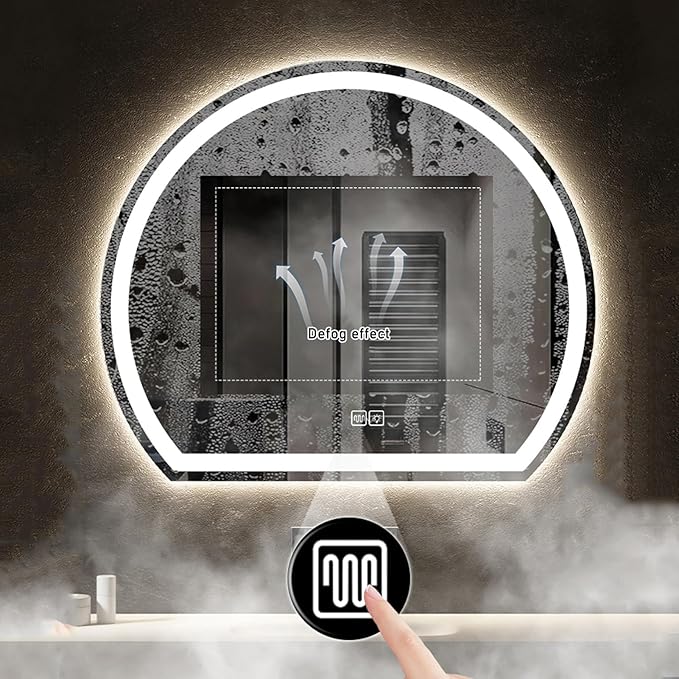 Bathroom Mirror with 3 Colour LED Lights, Lighted Bathroom Makeup Wall Mounted Mirror with Demister Pad, Touch Switch Mirror for Entryway, Bathroom, Vanity(27.5"/70cm)
