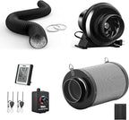 iPower 4 Inch 195 CFM Inline Fan Vent Blower, Speed Controller, Air Carbon Filter, 8 Feet 4-Layer Ducting, Temperature Humidity Monitor and Rope Hanger for Grow Tent Ventilation
