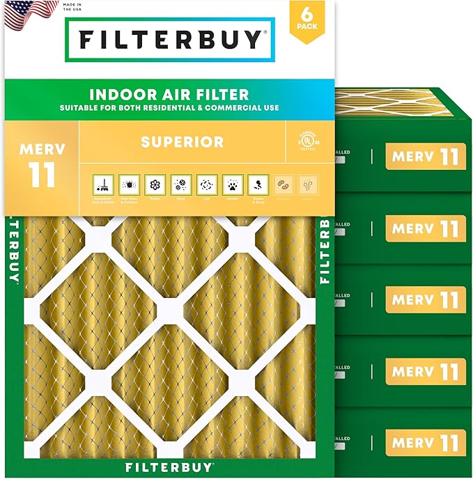 Filterbuy 18x24x4 Air Filter MERV 11 Superior Pet & Allergy Defense (6-Pack), Electrostatic Pleated HVAC AC Furnace Filters Replacement, Made in USA (Actual Size: 17.50 x 23.38 x 3.63)