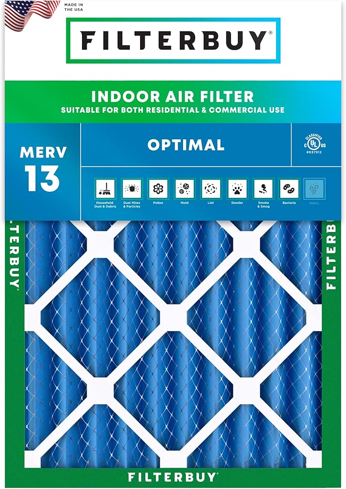 Filterbuy 18x24x4 Air Filter MERV 13 Optimal Smoke & Allergy Defense (1-Pack), Electrostatic Pleated HVAC AC Furnace Filters Replacement, Made in USA (Actual Size: 17.50 x 23.38 x 3.63)
